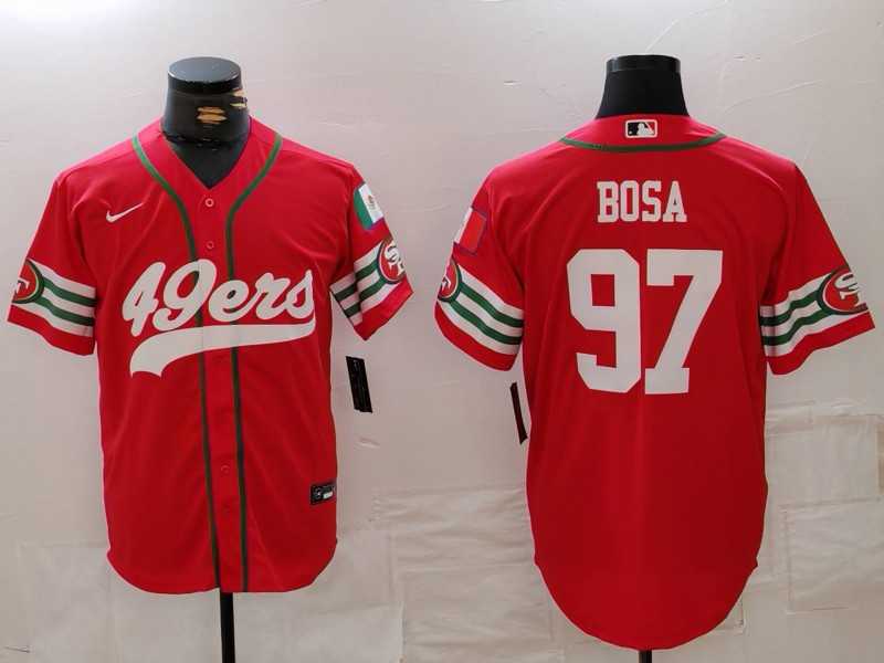 Men%27s San Francisco 49ers #97 Nick Bosa Red Mexico Cool Base Stitched Baseball Jersey
